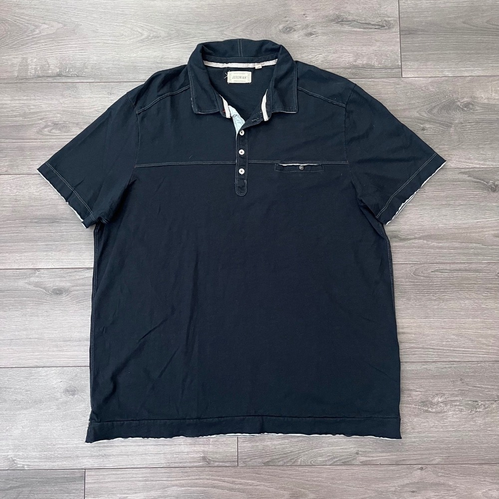 Jeremiah Mens XL Navy Blue Cotton Polo Shirt Short Sleeve Contrast Stitch Pocket